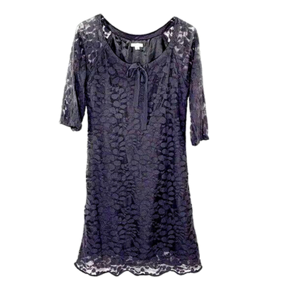 Garnet Hill Dress Women's Sz 8 Blue Lace Overlay 3/4 Sleeve Cocktail Party